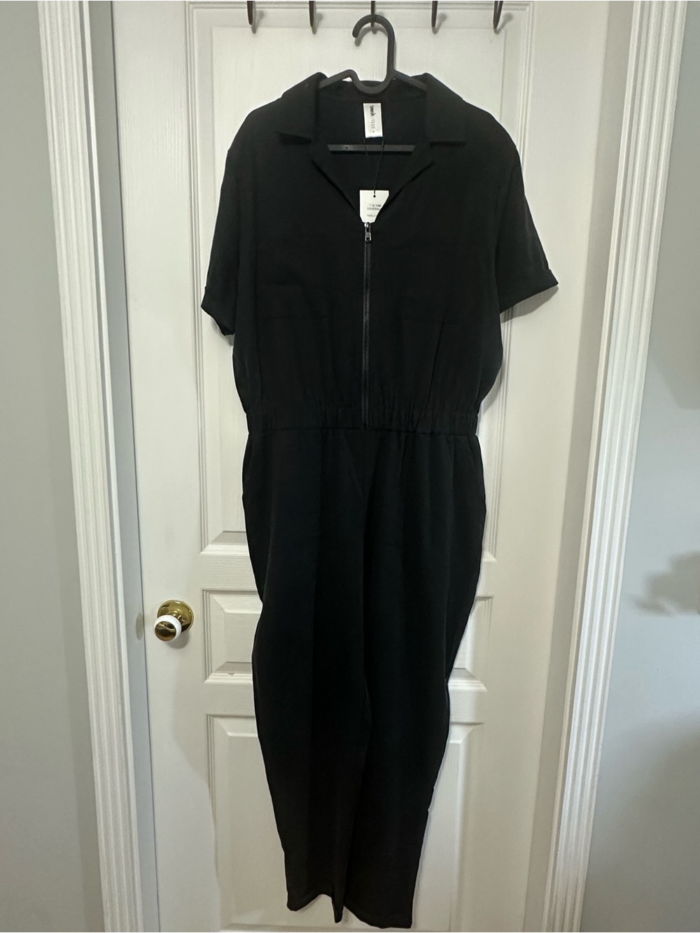 Smash + Tess Black Short-Sleeve Zip-Front Jumpsuit